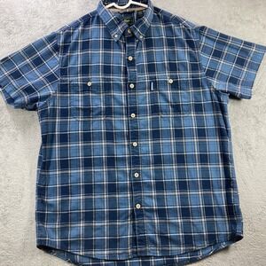 G H Bass Shirt Men XL Blue Checkered Button Down Short Sleeve Casual Comfort